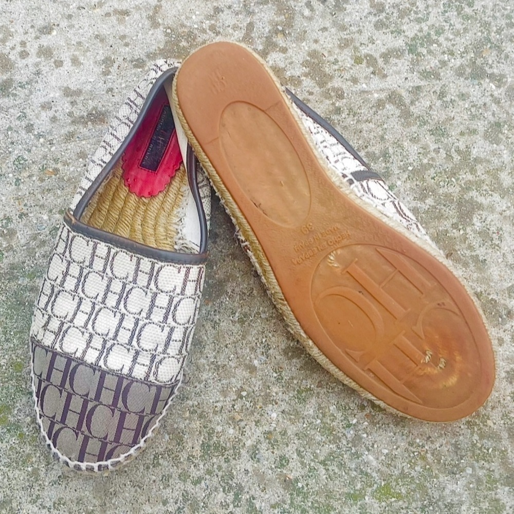 Carolina Herrera Gray and Cream CH Logo Espadrilles 39/8 - Picture 6 of 9